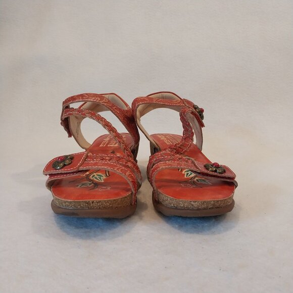 L'Artiste Spring Step Sandals Womens 7.5 Red Leather EU 38 Wedge Comfort Casual. - Picture 8 of 12